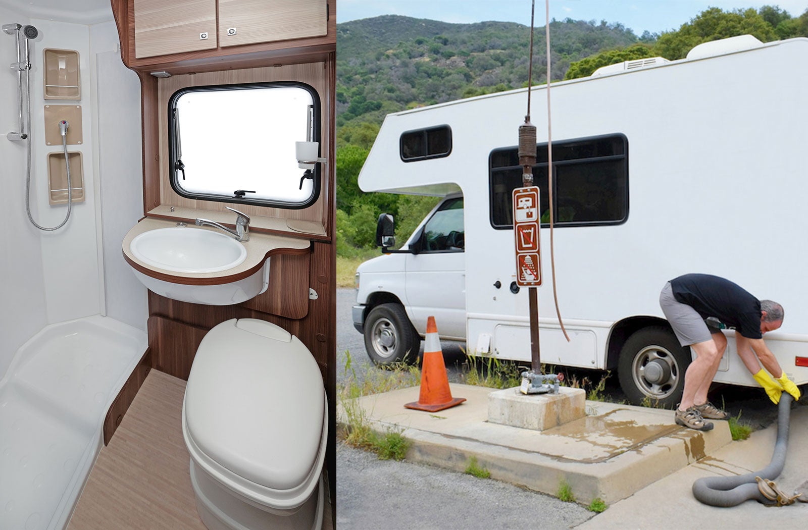 Portable RV/camper toilet and holding tank setup in Puyallup, Washington